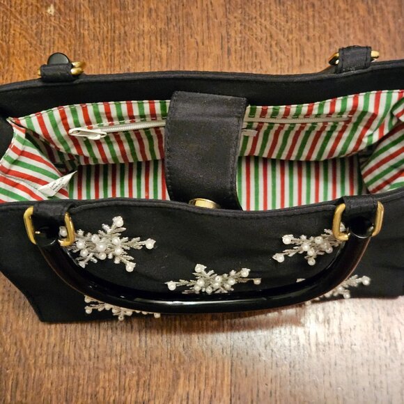 Kim Rogers Holiday Beaded Snowflake Top Handled Bag With Candy Stripe Interior - Picture 3 of 6